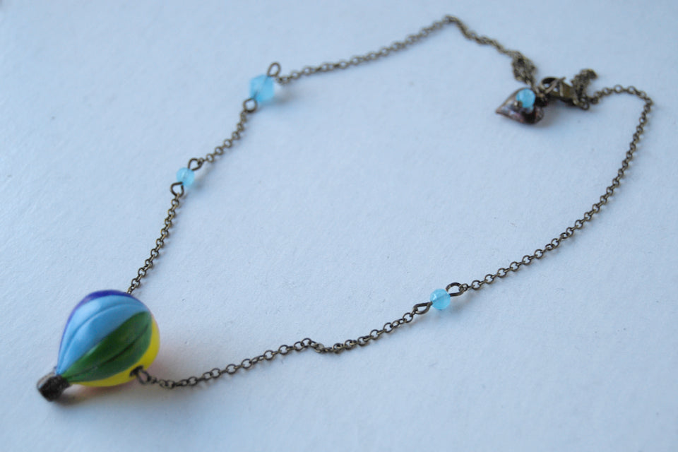 Bon Voyage! | Hot Air Balloon Necklace | Whimsical Charm Jewelry Cloud White Beads / 22 Chain