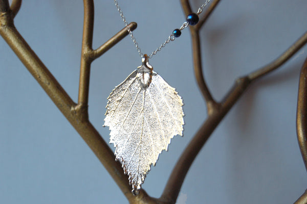 Custom Large Silver Birch Leaf Necklace | REAL Birch Leaf Pendant | Silver Electroformed Pendant | Nature Jewelry - Enchanted Leaves - Nature Jewelry - Unique Handmade Gifts