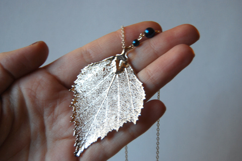 Large Fallen Silver Birch Leaf Necklace | REAL Birch Leaf Pendant | Silver Electroformed Pendant | Nature Jewelry - Enchanted Leaves - Nature Jewelry - Unique Handmade Gifts