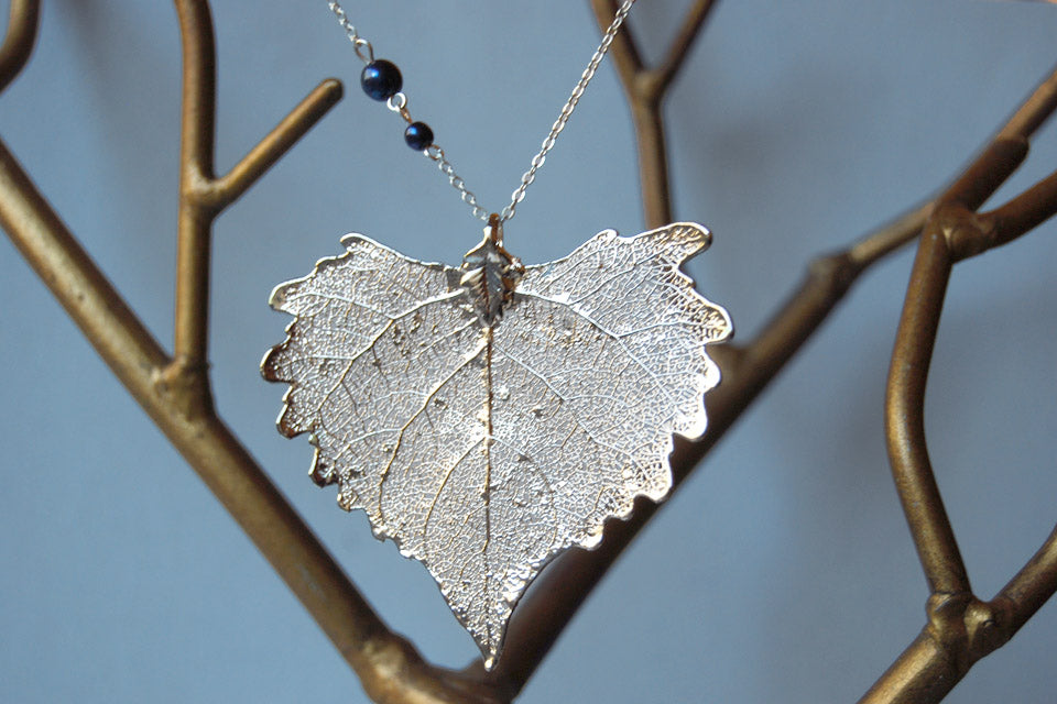 Large Fallen Silver Cottonwood Leaf Necklace | REAL Cottonwood Leaf Pendant | Silver Electroformed Pendant | Nature Jewelry - Enchanted Leaves - Nature Jewelry - Unique Handmade Gifts