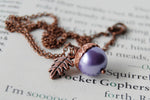 Lilac and Copper Pearl Acorn Necklace | Cute Nature Acorn Charm Necklace | Forest Acorn Necklace | Woodland Pearl Acorn | Nature Jewelry - Enchanted Leaves - Nature Jewelry - Unique Handmade Gifts