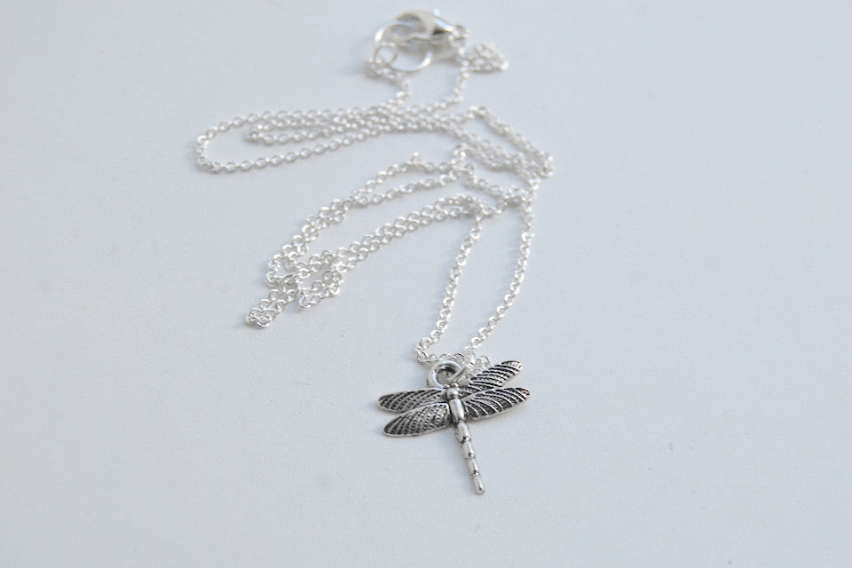 Tiny Silver Dragonfly Necklace - Enchanted Leaves - Nature Jewelry - Unique Handmade Gifts