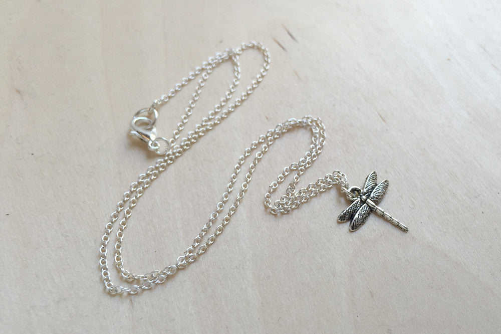 Tiny Silver Dragonfly Necklace - Enchanted Leaves - Nature Jewelry - Unique Handmade Gifts