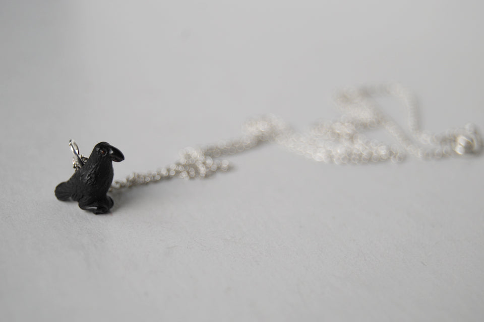 Little Crow Necklace | Black Bird Charm Necklace - Enchanted Leaves - Nature Jewelry - Unique Handmade Gifts