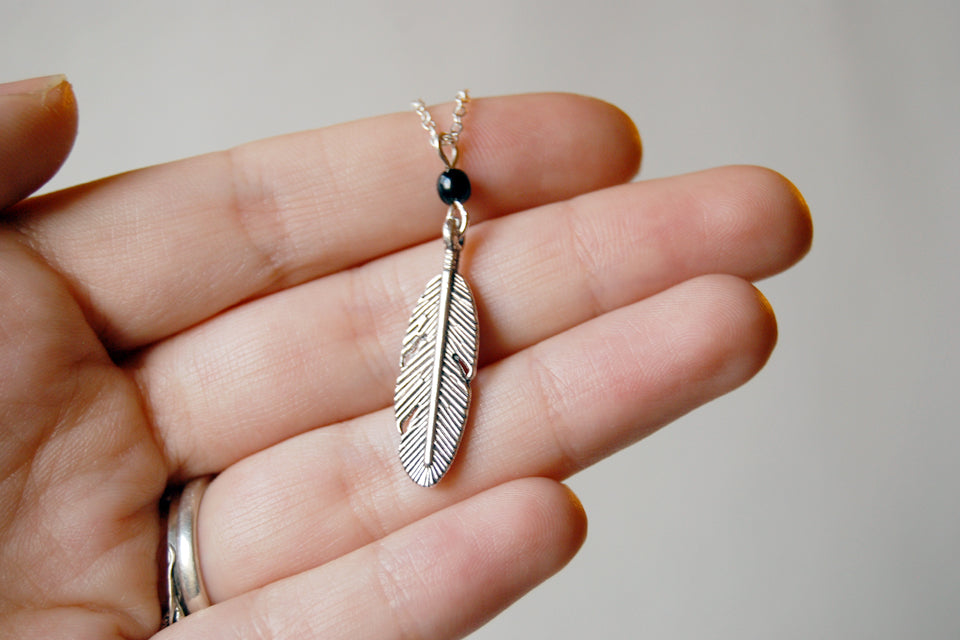Little Silver Feather Necklace | Woodland Feather Charm Necklace | Feather Jewelry - Enchanted Leaves - Nature Jewelry - Unique Handmade Gifts