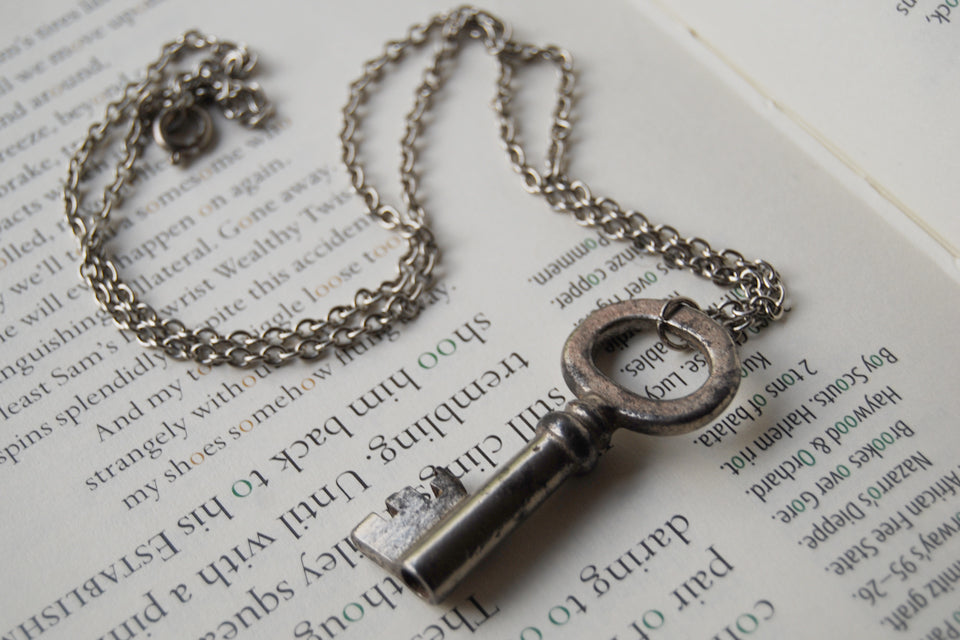 Raw Amethyst Crystal Vintage Skeleton Key Necklace Pendant in Fine Silver /  Foxlark Collection - One of a Kind