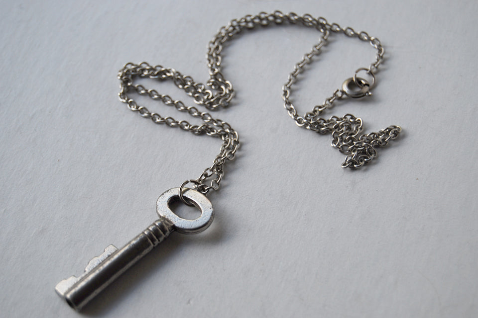 Medium Antique Skeleton Key Necklace | Vintage Key Charm | Skeleton Key Pendant - Enchanted Leaves - Nature Jewelry - Unique Handmade Gifts