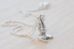 Tiny Silver Laboratory Microscope Necklace - Enchanted Leaves - Nature Jewelry - Unique Handmade Gifts