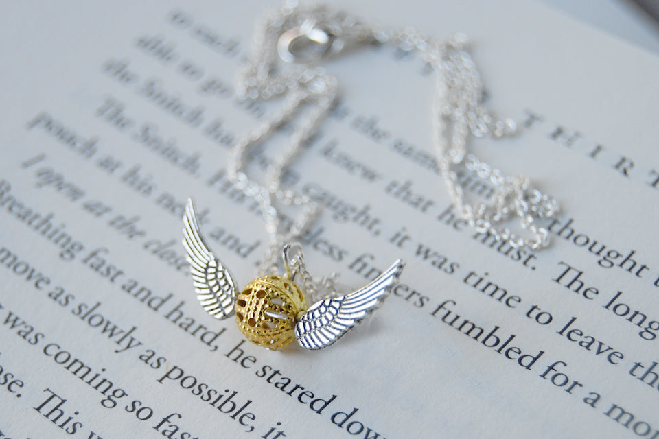 Mini Golden Snitch Necklace | Harry Potter Necklace | Golden Snitch Charm Necklace - Enchanted Leaves - Nature Jewelry - Unique Handmade Gifts