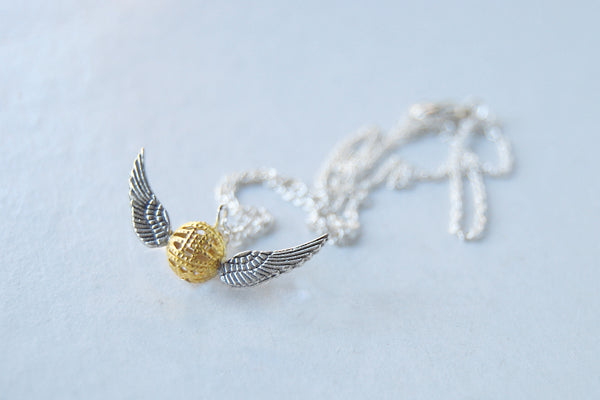 Mini Golden Snitch Necklace | Harry Potter Necklace | Golden Snitch Charm Necklace - Enchanted Leaves - Nature Jewelry - Unique Handmade Gifts