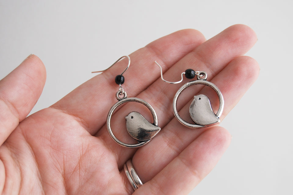 Minimal Silver Bird Earrings | Bird Charm Earrings | Cute Bird Jewelry - Enchanted Leaves - Nature Jewelry - Unique Handmade Gifts