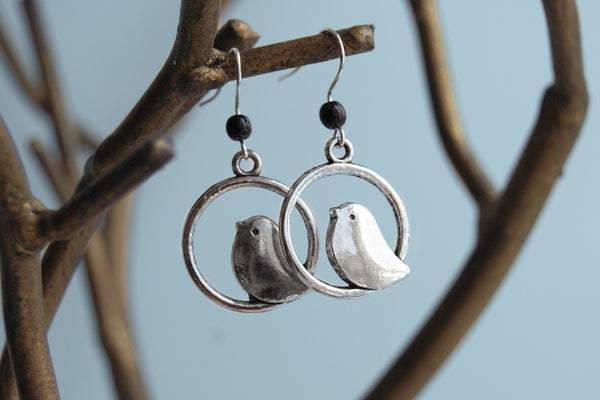 Minimal Silver Bird Earrings | Bird Charm Earrings | Cute Bird Jewelry - Enchanted Leaves - Nature Jewelry - Unique Handmade Gifts