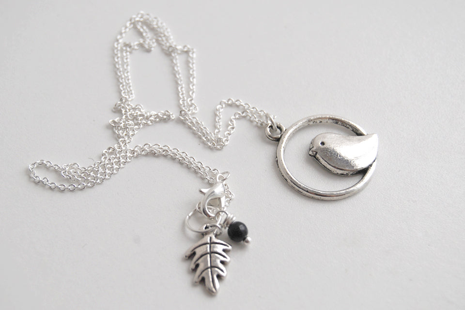 Minimal Silver Bird Necklace | Bird Charm Necklace | Cute Bird Necklace - Enchanted Leaves - Nature Jewelry - Unique Handmade Gifts