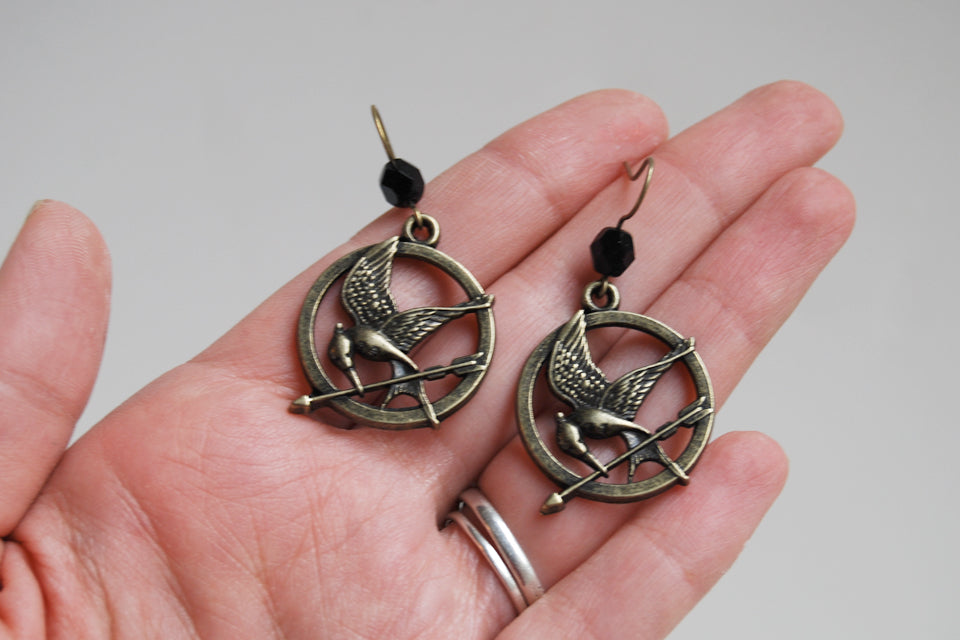 Mockingjay Earrings | Hunger Games Jewelry | MockingJay Pendant - Enchanted Leaves - Nature Jewelry - Unique Handmade Gifts