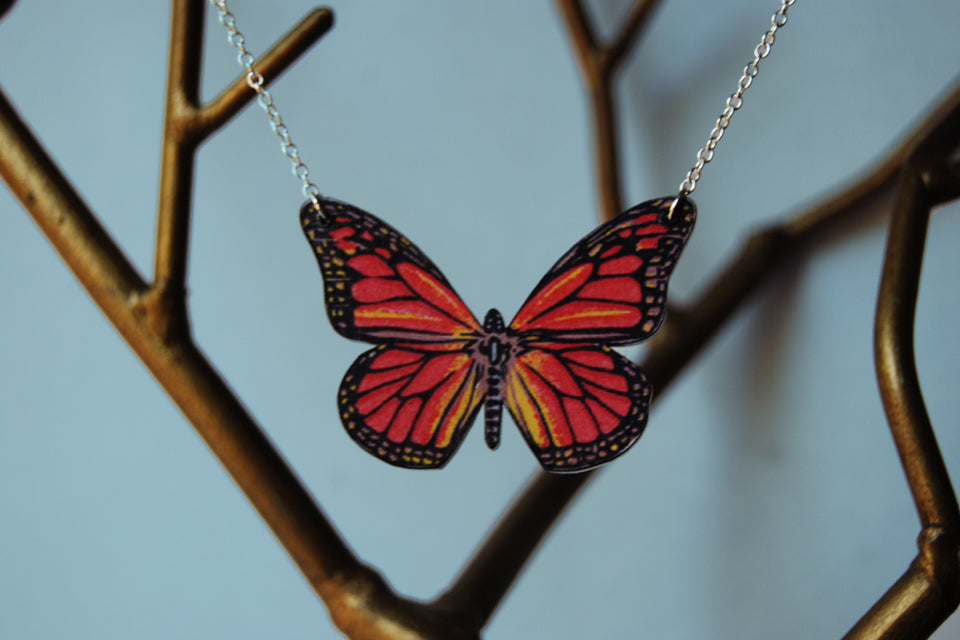 Monarch Butterfly Necklace | Butterfly Pendant | Forest Jewelry - Enchanted Leaves - Nature Jewelry - Unique Handmade Gifts