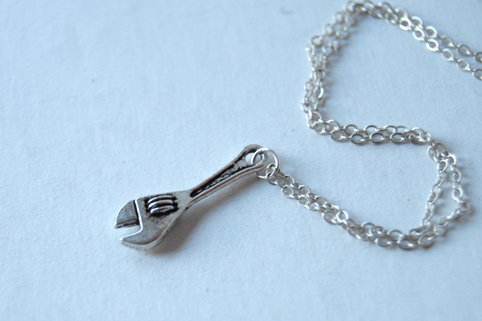 Little Monkey Wrench Necklace | Silver Wrench Charm Necklace | Tool Jewelry - Enchanted Leaves - Nature Jewelry - Unique Handmade Gifts