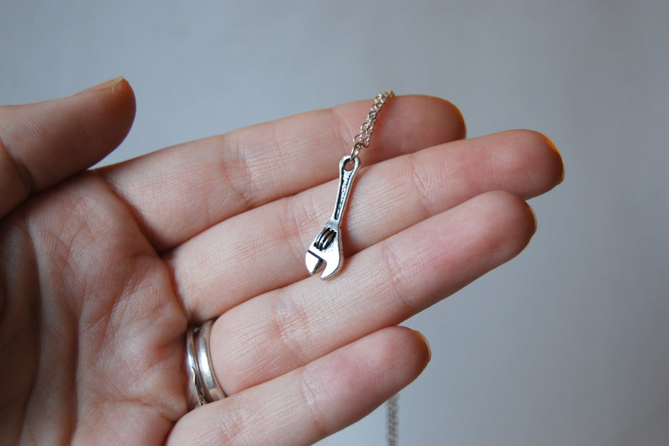 Little Monkey Wrench Necklace | Silver Wrench Charm Necklace | Tool Jewelry - Enchanted Leaves - Nature Jewelry - Unique Handmade Gifts
