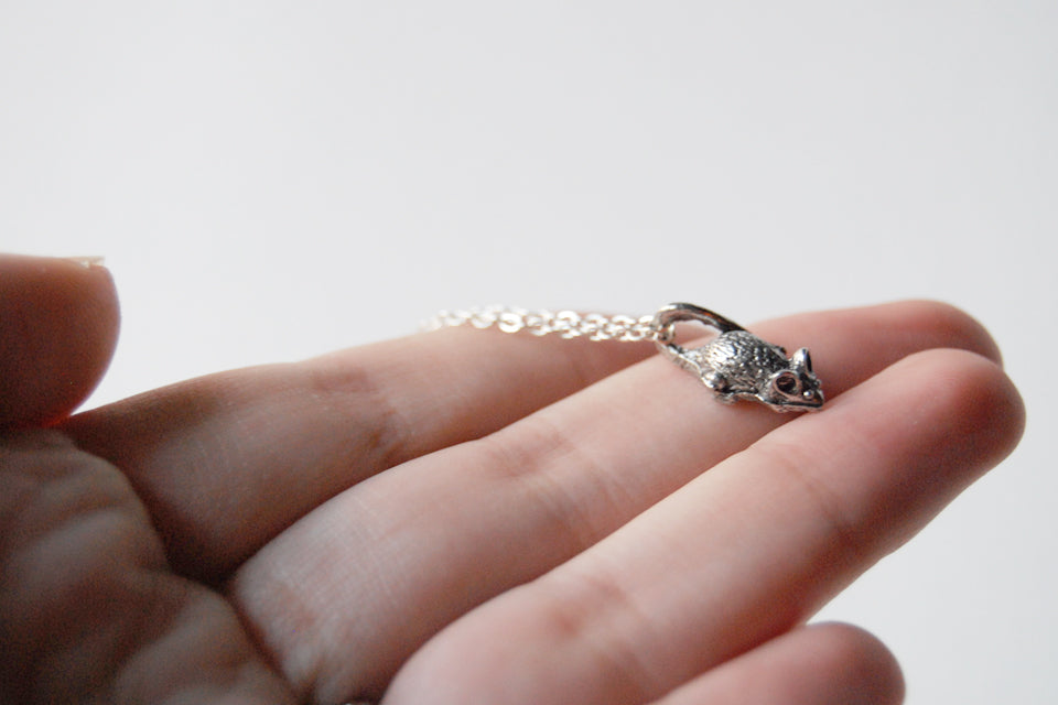 Teeny Tiny Mouse Necklace | Cute Little Silver Mouse Charm Necklace | Rat Necklace - Enchanted Leaves - Nature Jewelry - Unique Handmade Gifts
