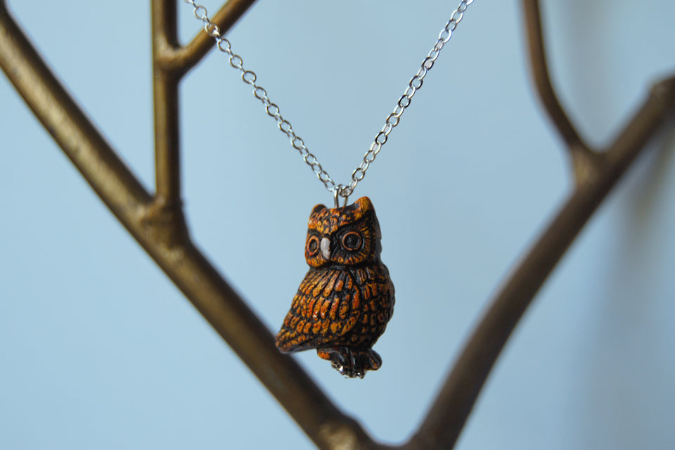 Night Owl Necklace | Handmade Owl Charm Necklace | Woodland Owl Pendant - Enchanted Leaves - Nature Jewelry - Unique Handmade Gifts