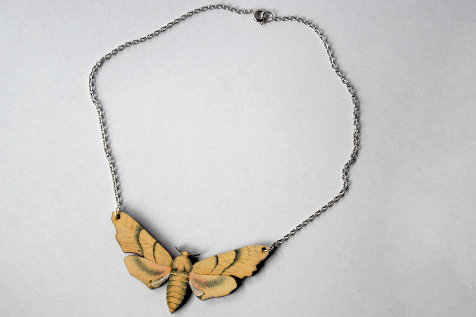 Oak Hawk Moth Necklace | Woodland Yellow Moth Necklace | Forest Moth Pendant - Enchanted Leaves - Nature Jewelry - Unique Handmade Gifts