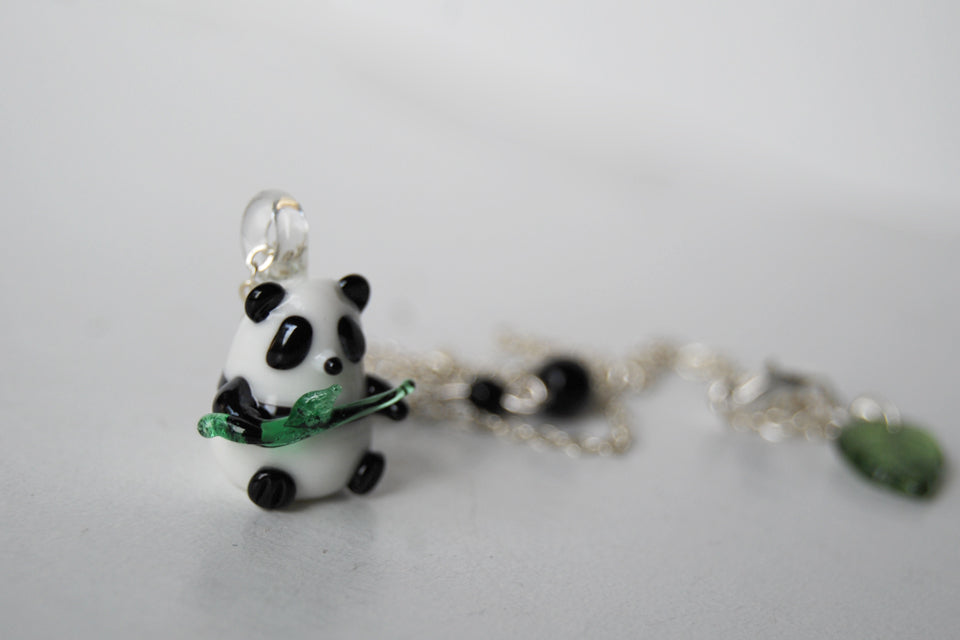Panda Necklace | Cute Glass Panda Charm Necklace | Wildlife Jewelry - Enchanted Leaves - Nature Jewelry - Unique Handmade Gifts