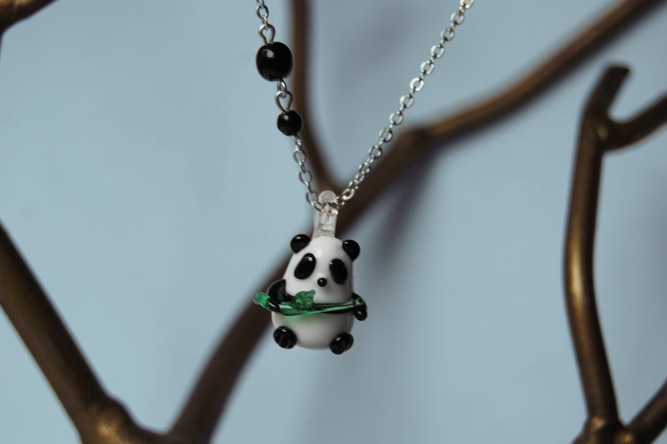 Panda Necklace | Cute Glass Panda Charm Necklace | Wildlife Jewelry - Enchanted Leaves - Nature Jewelry - Unique Handmade Gifts