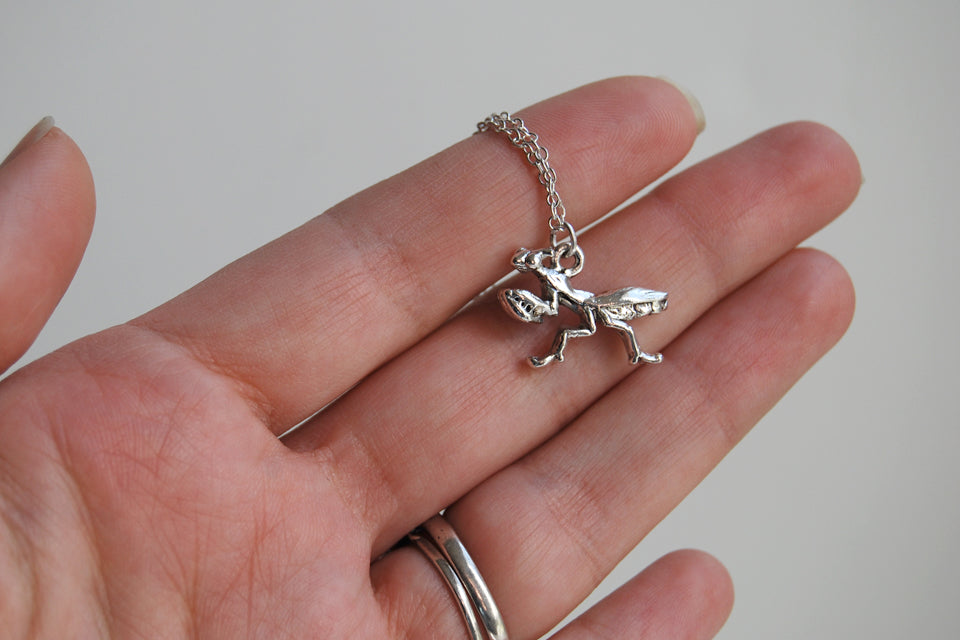 Praying Mantis Necklace | Cute Praying Mantis Charm Necklace | Insect Jewelry - Enchanted Leaves - Nature Jewelry - Unique Handmade Gifts