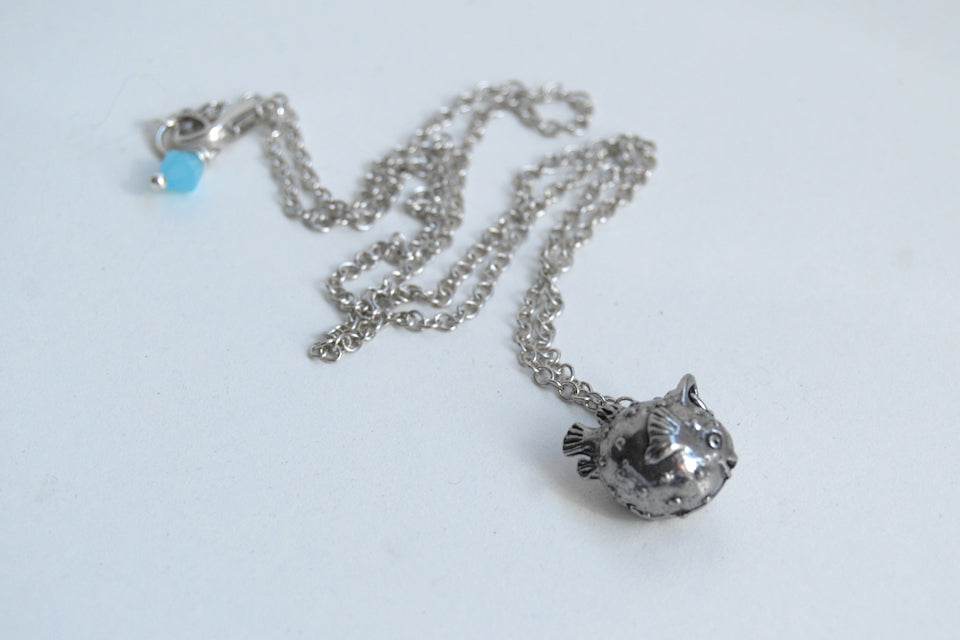 Little Blowfish Necklace | Cute Little Puffer Fish Charm Necklace - Enchanted Leaves - Nature Jewelry - Unique Handmade Gifts
