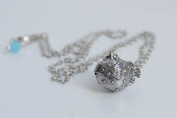 Little Blowfish Necklace | Cute Little Puffer Fish Charm Necklace - Enchanted Leaves - Nature Jewelry - Unique Handmade Gifts