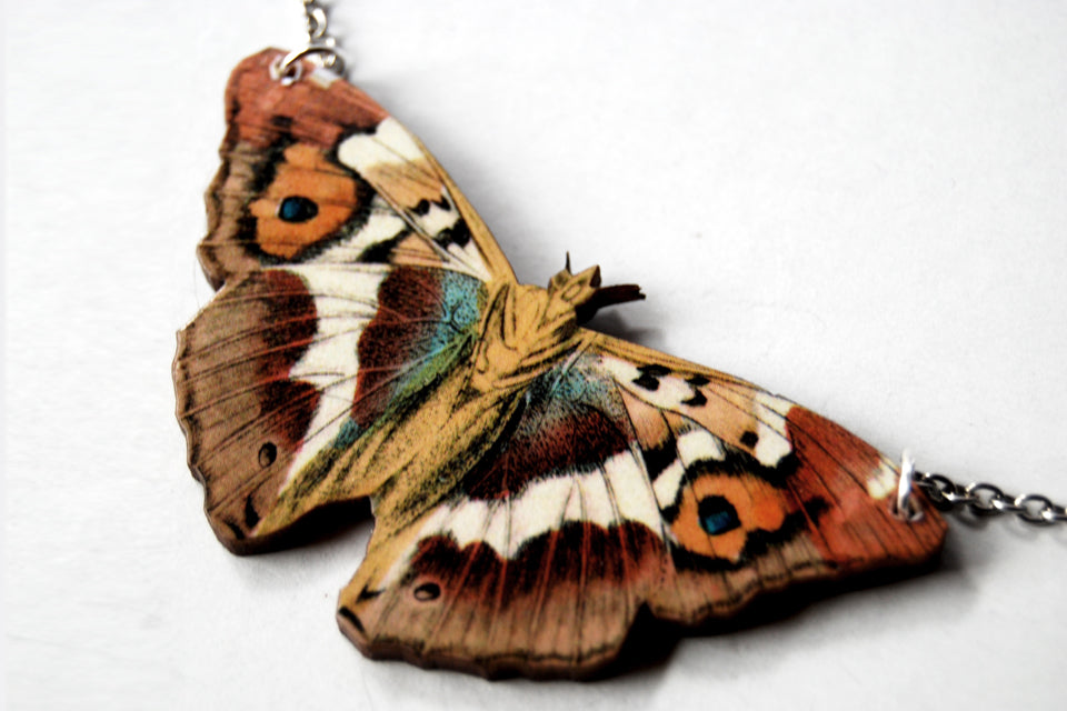 Purple Emperor Butterfly Necklace | Wooden Butterfly Necklace | Beautiful Butterfly Pendant - Enchanted Leaves - Nature Jewelry - Unique Handmade Gifts