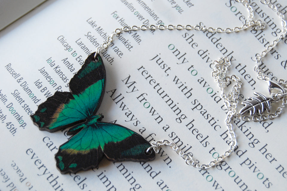 Leaf Green Butterfly Necklace | Who We Are