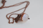 Rainbow Moonstone and Copper Acorn Necklace | Cute Nature Acorn Charm Necklace | Fall Acorn Necklace | Woodland Gemstone Acorn | Nature Jewelry - Enchanted Leaves - Nature Jewelry - Unique Handmade Gifts