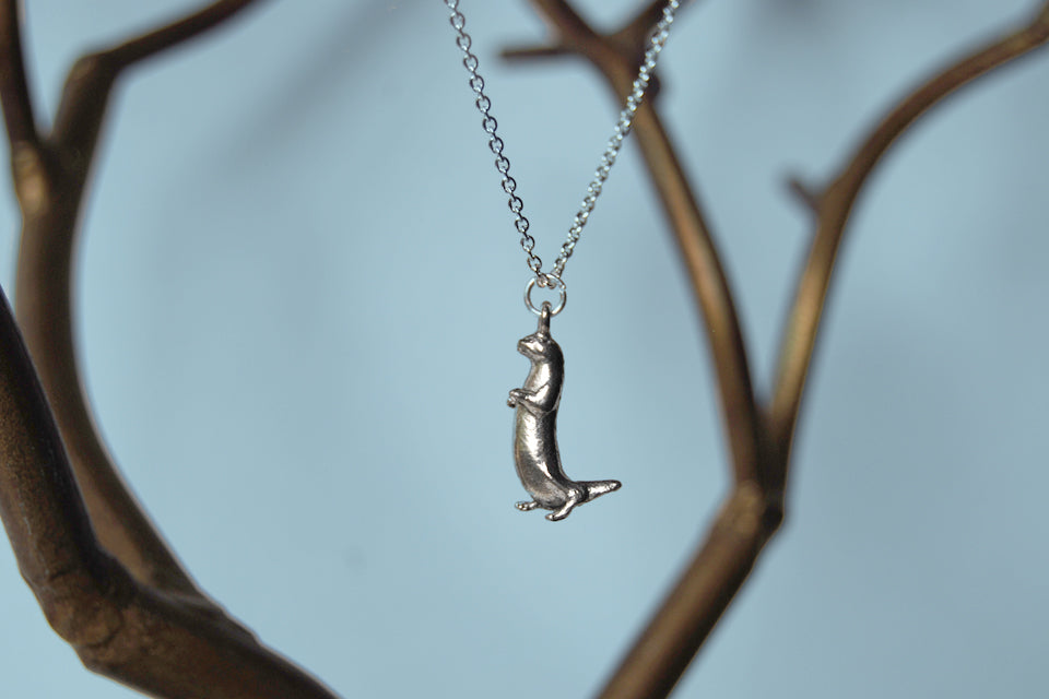 River Otter Necklace | Cute Silver Otter Charm Necklace | Otter Pendant - Enchanted Leaves - Nature Jewelry - Unique Handmade Gifts