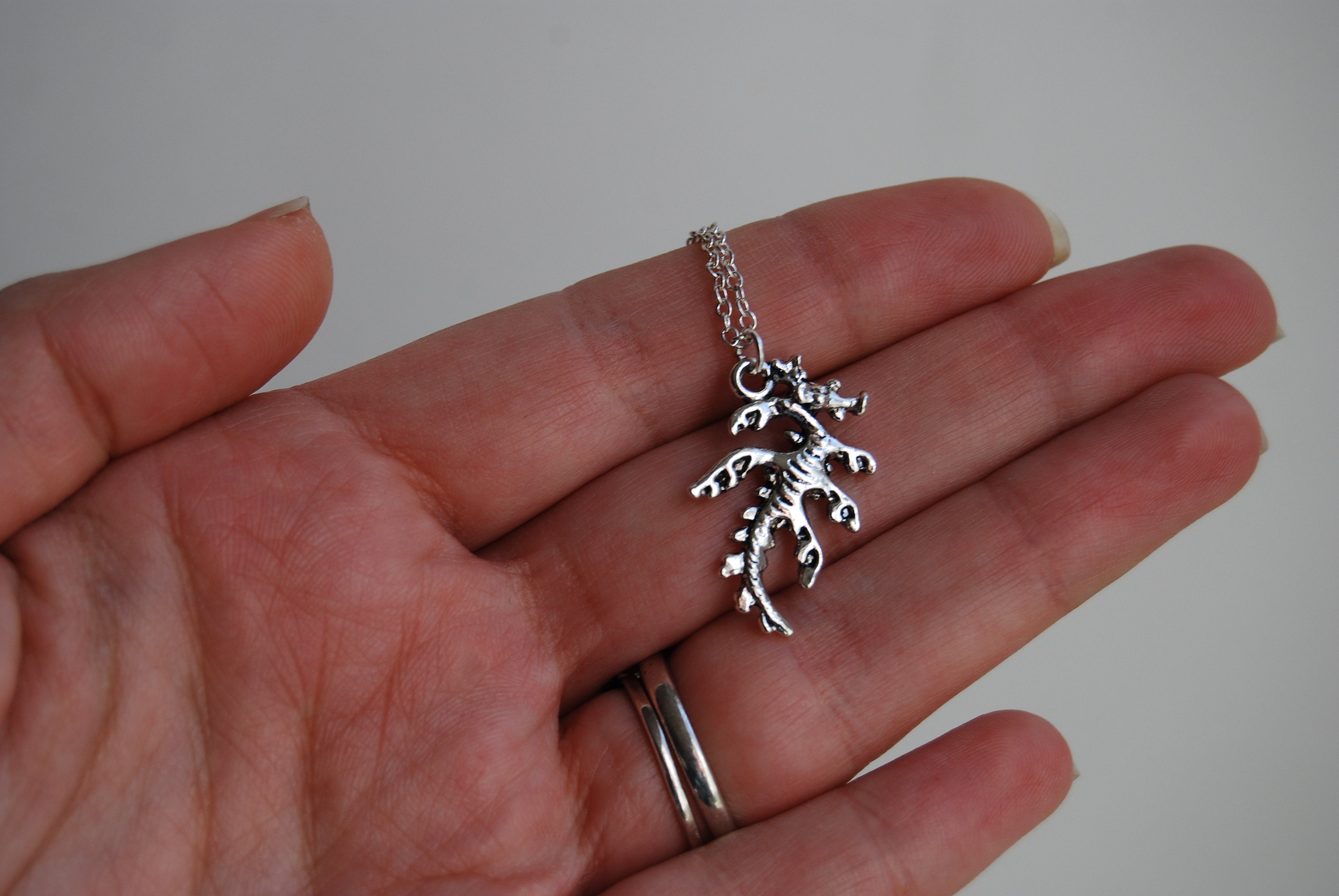 Sea Dragon Necklace | Silver Sea Dragon Charm Necklace | Nautical Sea Creature Jewelry - Enchanted Leaves - Nature Jewelry - Unique Handmade Gifts