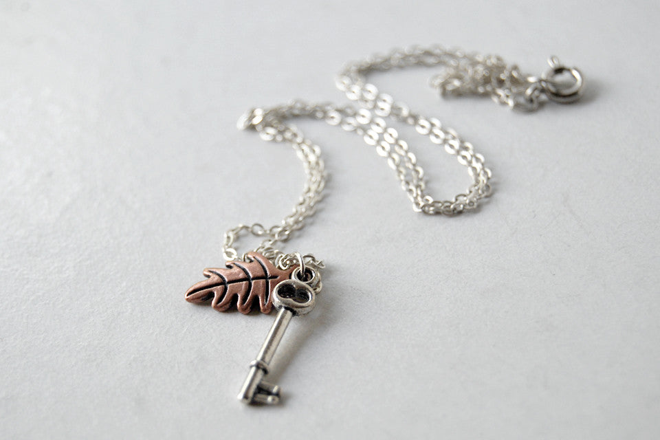 Secret Garden Key Necklace in Brass or Silver