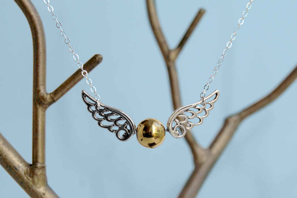 Seeker's Quest | Golden Snitch Necklace | Harry Potter Necklace | Snitch Pendant - Enchanted Leaves - Nature Jewelry - Unique Handmade Gifts