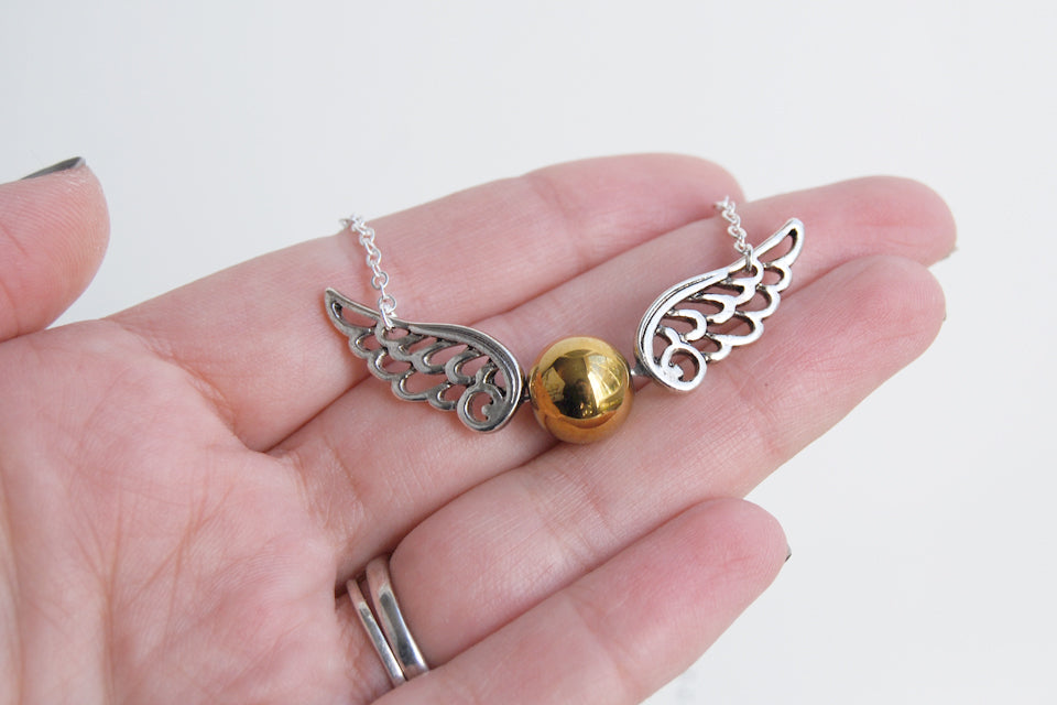 Seeker's Quest | Golden Snitch Necklace | Harry Potter Necklace | Snitch Pendant - Enchanted Leaves - Nature Jewelry - Unique Handmade Gifts