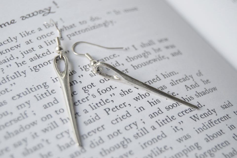 Sewing Needle Earrings | Silver Sewing Needle Charm Earrings - Enchanted Leaves - Nature Jewelry - Unique Handmade Gifts