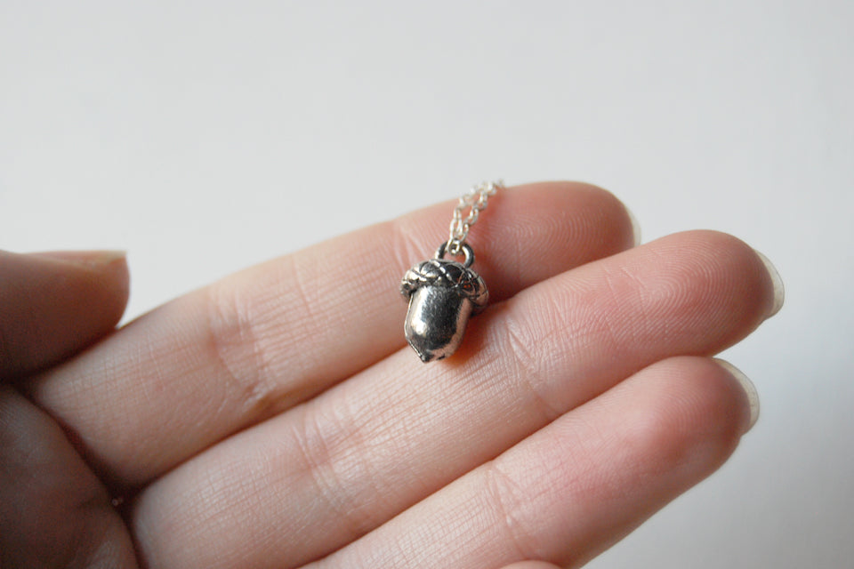 Sweet Little Silver Acorn Necklace - Enchanted Leaves - Nature Jewelry - Unique Handmade Gifts