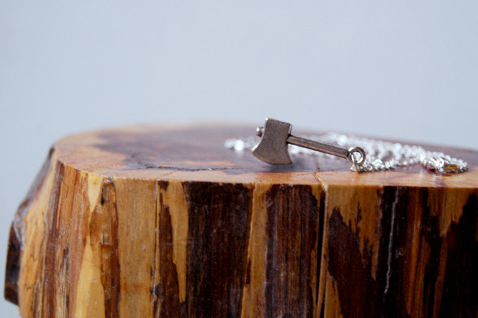 Lumberjack Axe | Silver Ax Charm Necklace | Woodland Axe Pendant - Enchanted Leaves - Nature Jewelry - Unique Handmade Gifts
