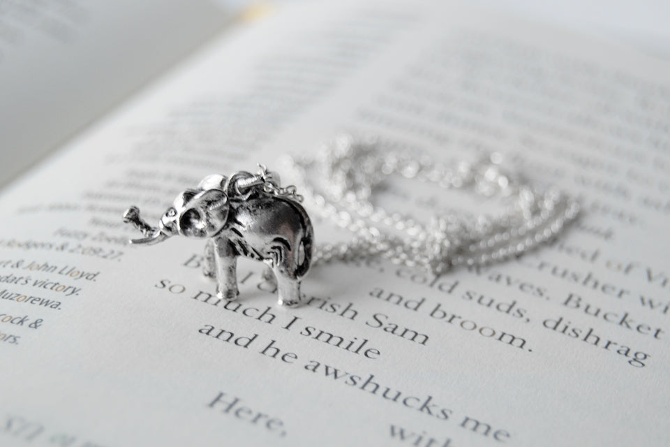 Silver Elephant Necklace | Cute Elephant Charm Jewelry - Enchanted Leaves - Nature Jewelry - Unique Handmade Gifts