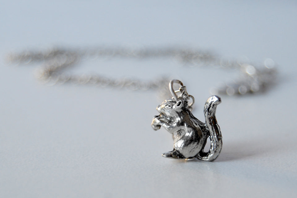 Teeny Tiny Silver Squirrel Necklace | Cute Woodland Squirrel Charm Necklace | Fall Jewelry - Enchanted Leaves - Nature Jewelry - Unique Handmade Gifts