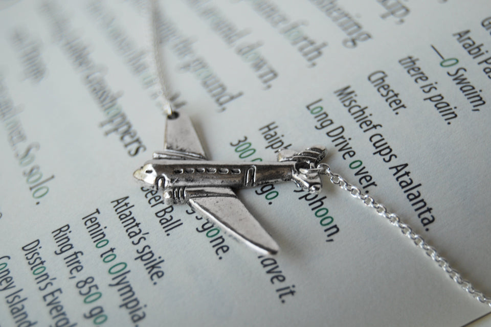 Silver Airplane Necklace | Airplane Charm Necklace | Airplane Jewelry - Enchanted Leaves - Nature Jewelry - Unique Handmade Gifts