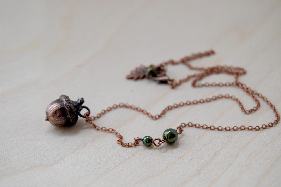 Small Fallen Copper Acorn Necklace | REAL Acorn Pendant - Enchanted Leaves - Nature Jewelry - Unique Handmade Gifts