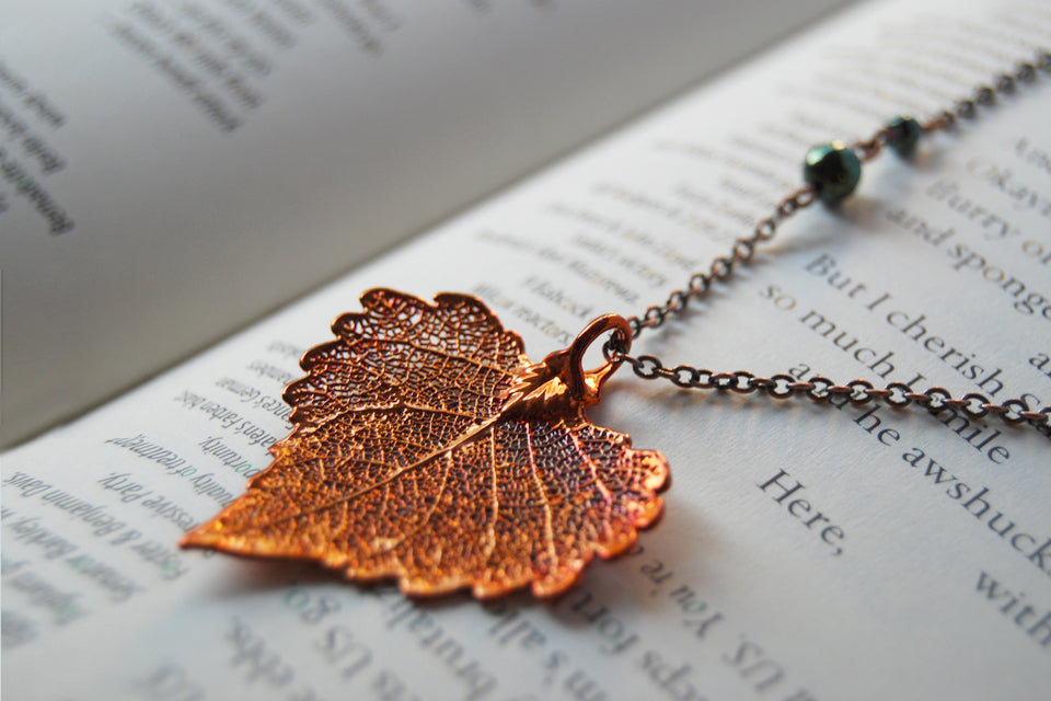 Small Fallen Copper Cottonwood Leaf Necklace | Real Leaf Pendant | Electroformed Nature Jewelry 18 Chain