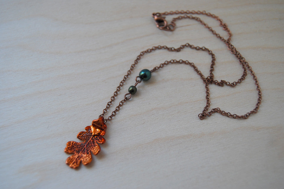 Small Fallen Copper Oak Leaf Necklace | REAL Oak Leaf Pendant | Copper Electroformed Pendant | Nature Jewelry - Enchanted Leaves - Nature Jewelry - Unique Handmade Gifts