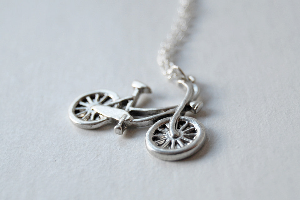 Tiny Silver Bike Necklace - Enchanted Leaves - Nature Jewelry - Unique Handmade Gifts