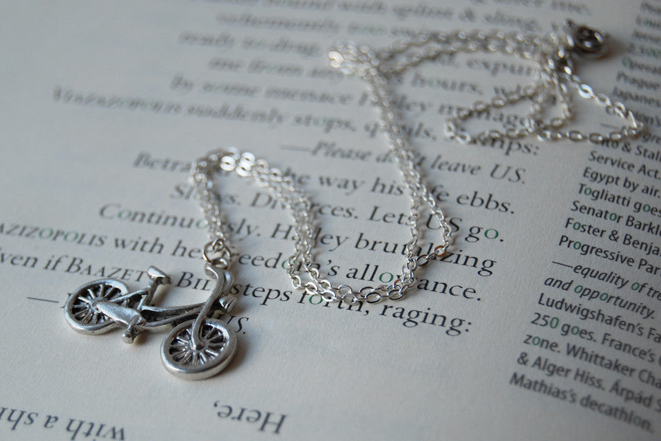 Tiny Silver Bike Necklace - Enchanted Leaves - Nature Jewelry - Unique Handmade Gifts