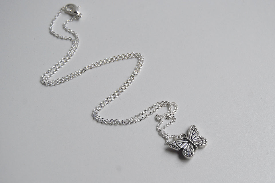Small Silver Butterfly Necklace | Butterfly Charm Necklace - Enchanted Leaves - Nature Jewelry - Unique Handmade Gifts