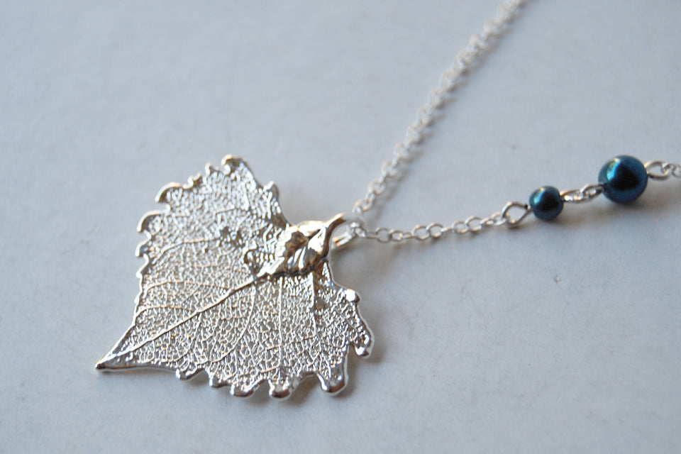 Small Silver Cottonwood Leaf Necklace | Electroformed Leaf Pendant | Real Cottonwood Leaf Jewelry - Enchanted Leaves - Nature Jewelry - Unique Handmade Gifts